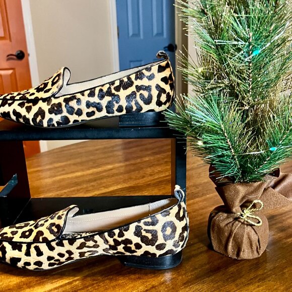Franco Sarto Leopard Print Calf Hair Leather Loafers Pointed Toes Size 8.5 - Picture 3 of 7